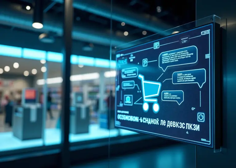 Современный российский интернет-магазин с интерфейсом AI-чат-бота на цифровом экране